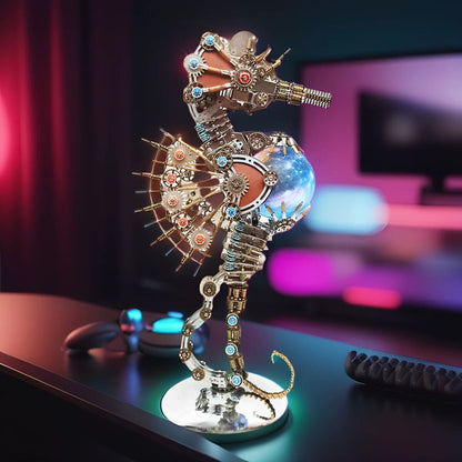 2100PCS Steampunk Seahorse Puzzle 3D DIY Model Kit with Planet Lights - 3D Metal Puzzle Kit | Karpenter Shop