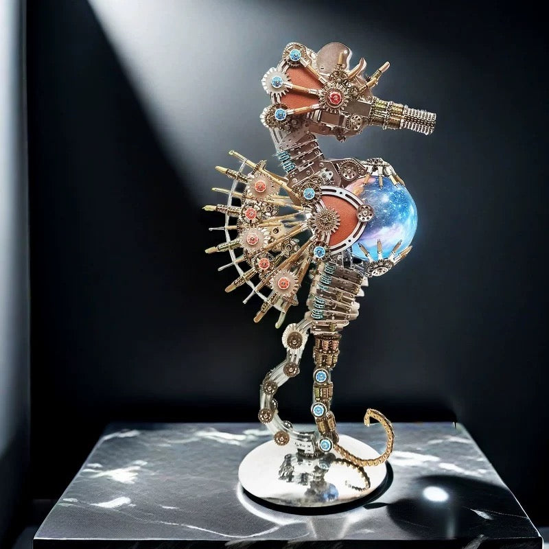 2100PCS Steampunk Seahorse Puzzle 3D DIY Model Kit with Planet Lights - 3D Metal Puzzle Kit | Karpenter Shop