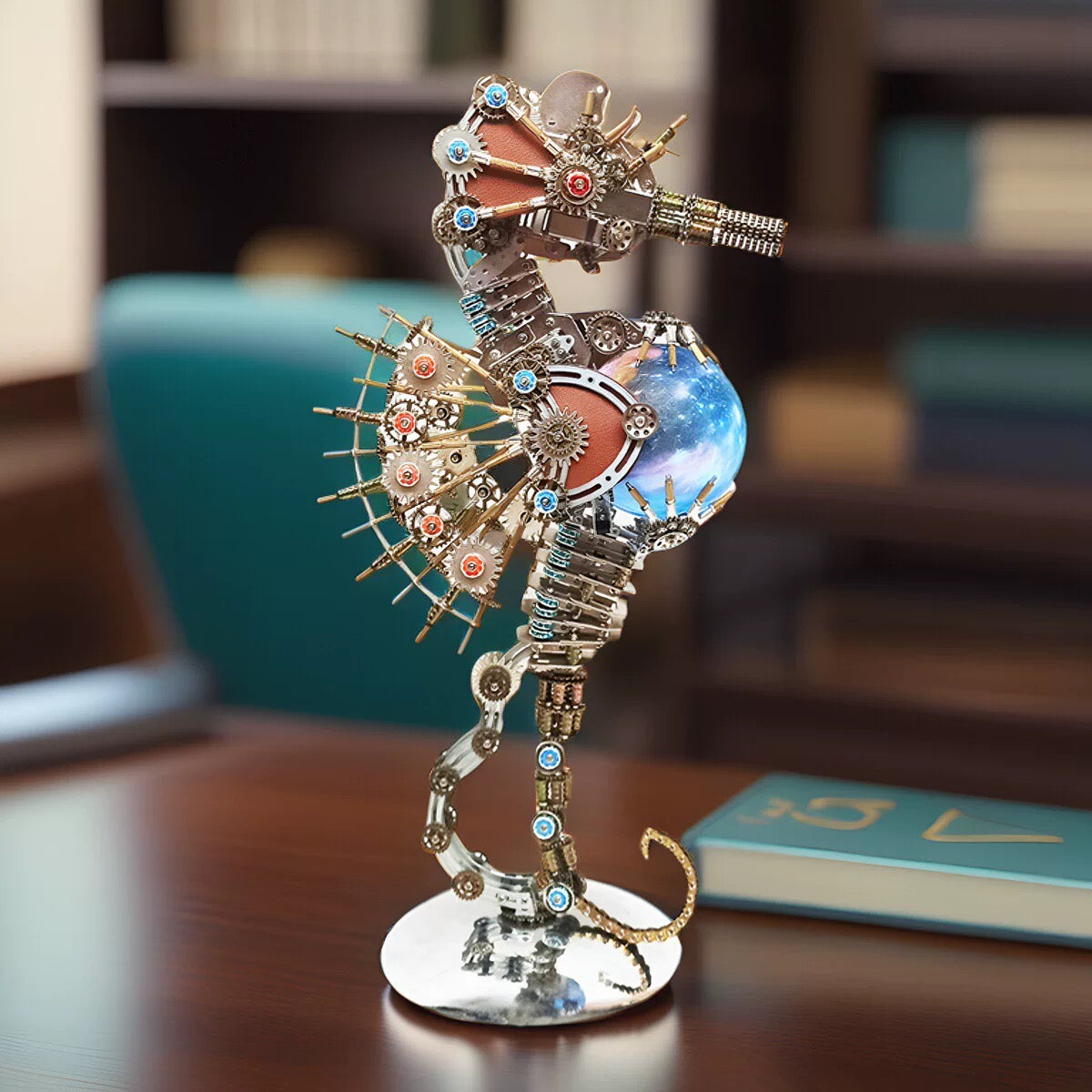 2100PCS Steampunk Seahorse Puzzle 3D DIY Model Kit with Planet Lights - 3D Metal Puzzle Kit | Karpenter Shop