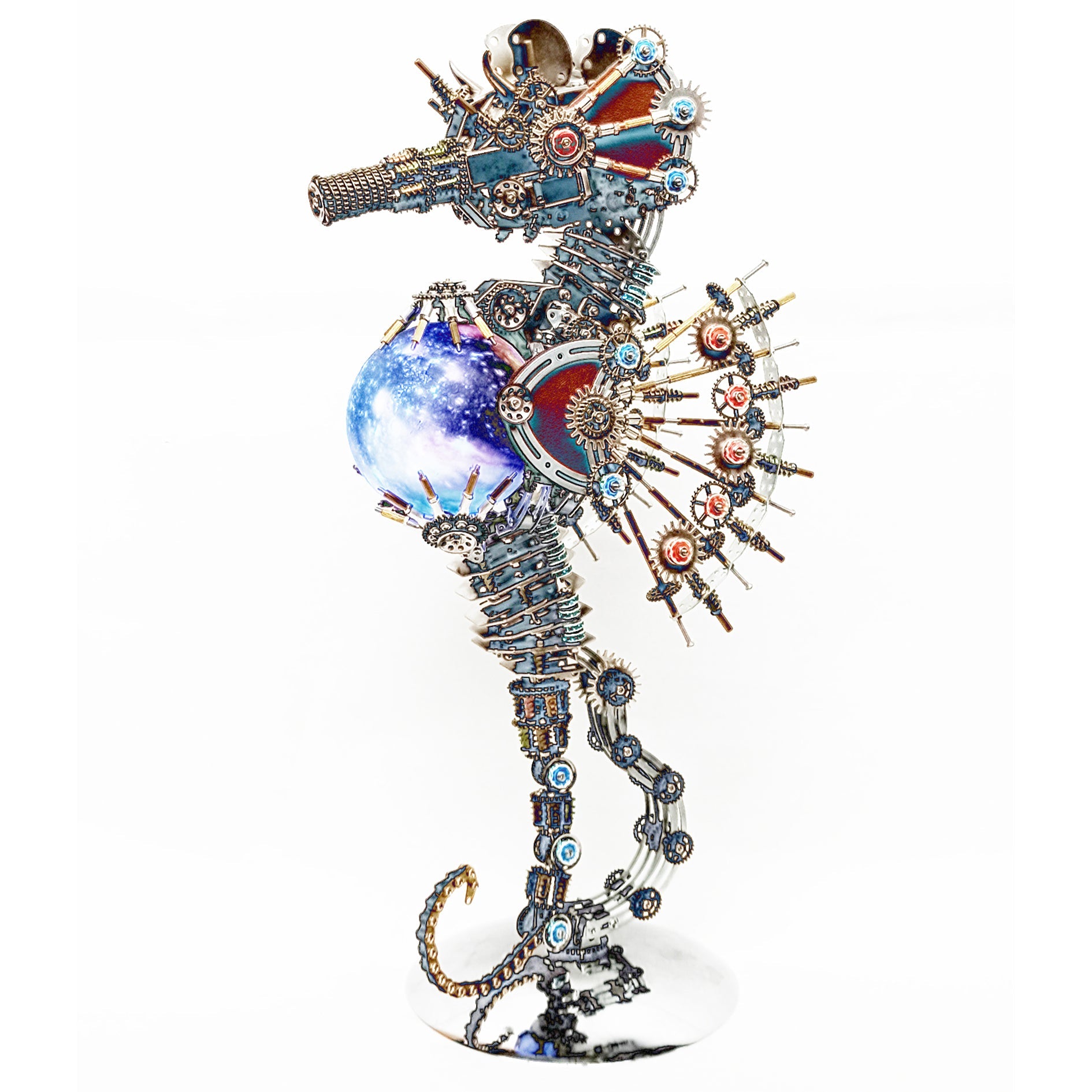 2100PCS Steampunk Seahorse Puzzle 3D DIY Model Kit with Planet Lights - 3D Metal Puzzle Kit | Karpenter Shop