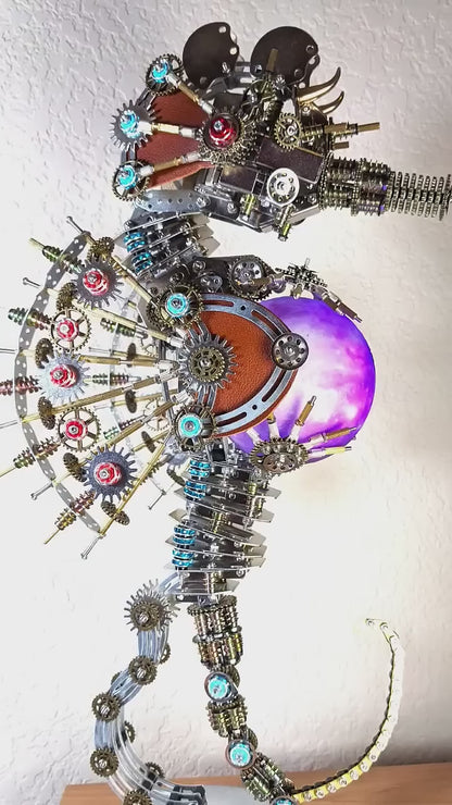 2100PCS Steampunk Seahorse Puzzle 3D DIY Model Kit with Planet Lights
