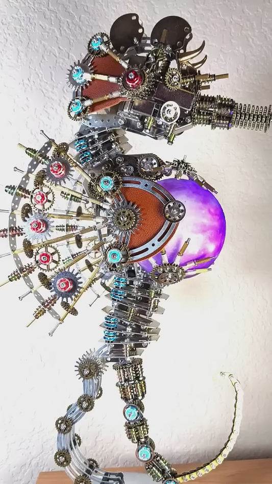 2100PCS Steampunk Seahorse Puzzle 3D DIY Model Kit with Planet Lights